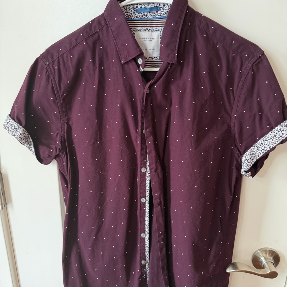 Denim & Flower Maroon Polka Dot Short Sleeve Shirt
